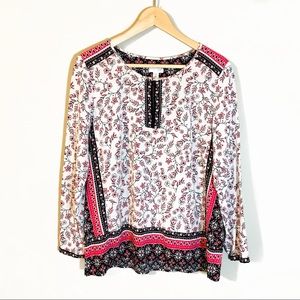 J. Jill | White & Pink Floral Boho Tunic Top